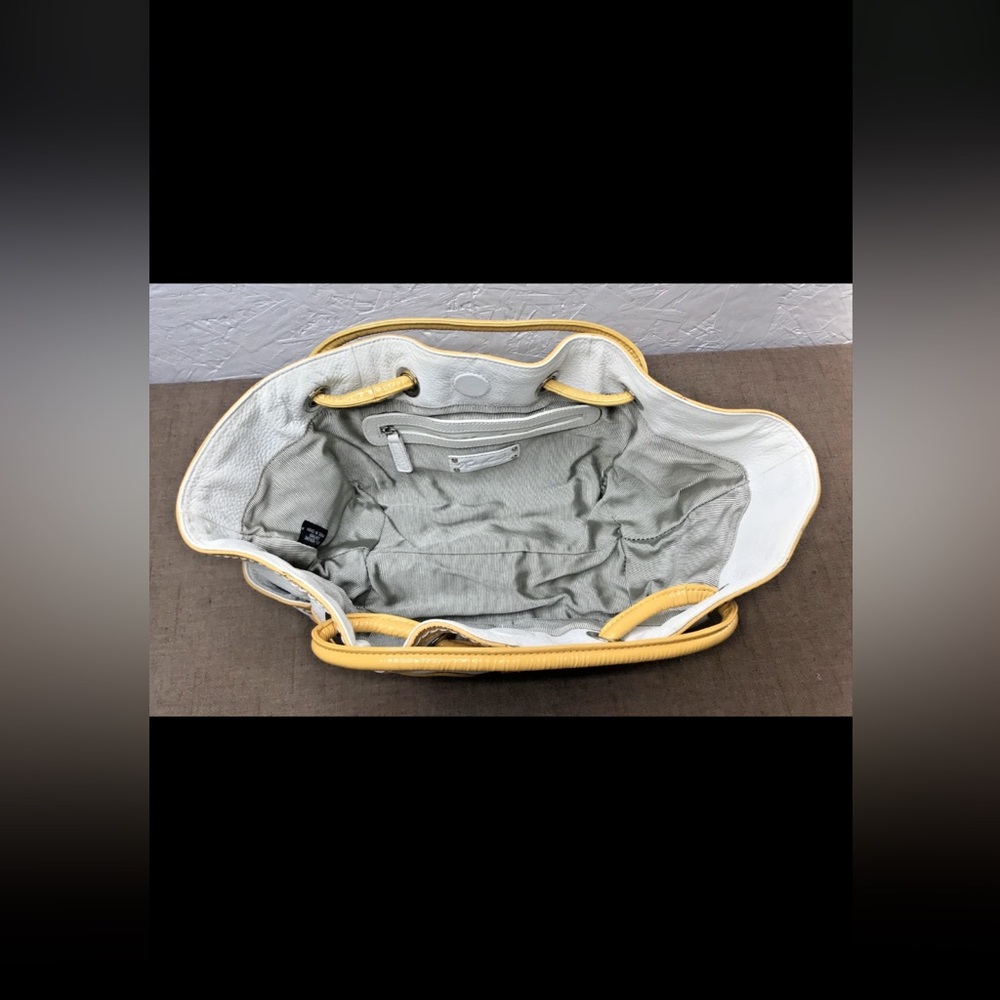 Kate Landry Yellow Patent Leather Cream Leather Top Handle Clutch Purse Handbag - Picture 9 of 16